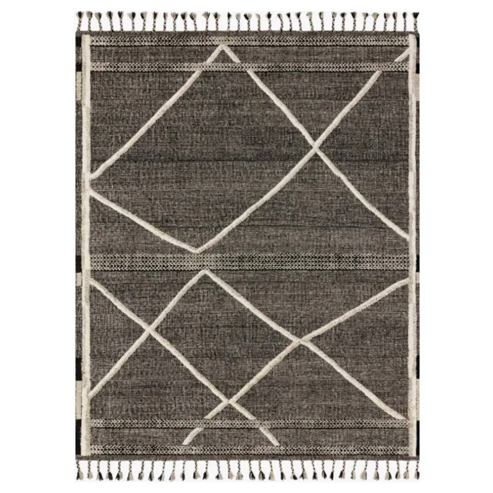 Helen Diamond Patterned Hand Knotted Rug Sample - Black, Wool image