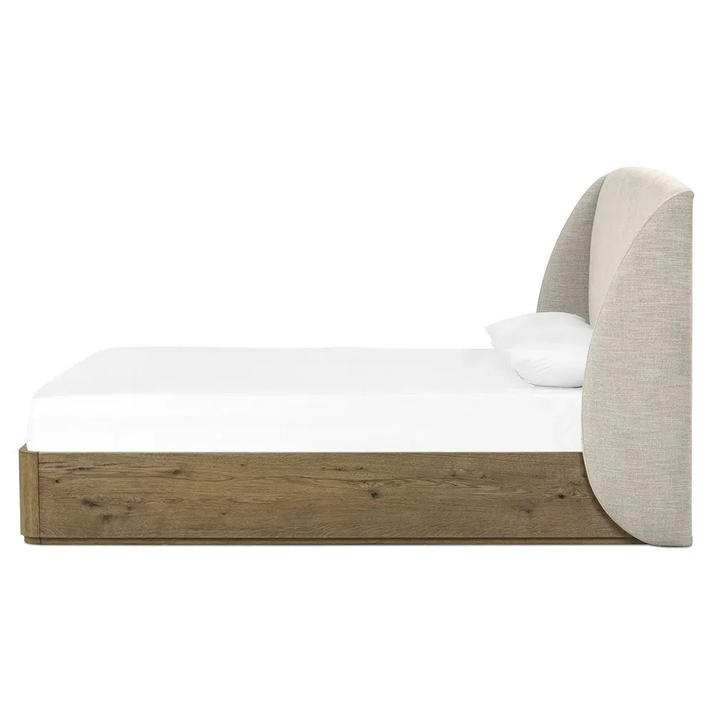 Helen King Size Wingback Bed - Beige, Oak