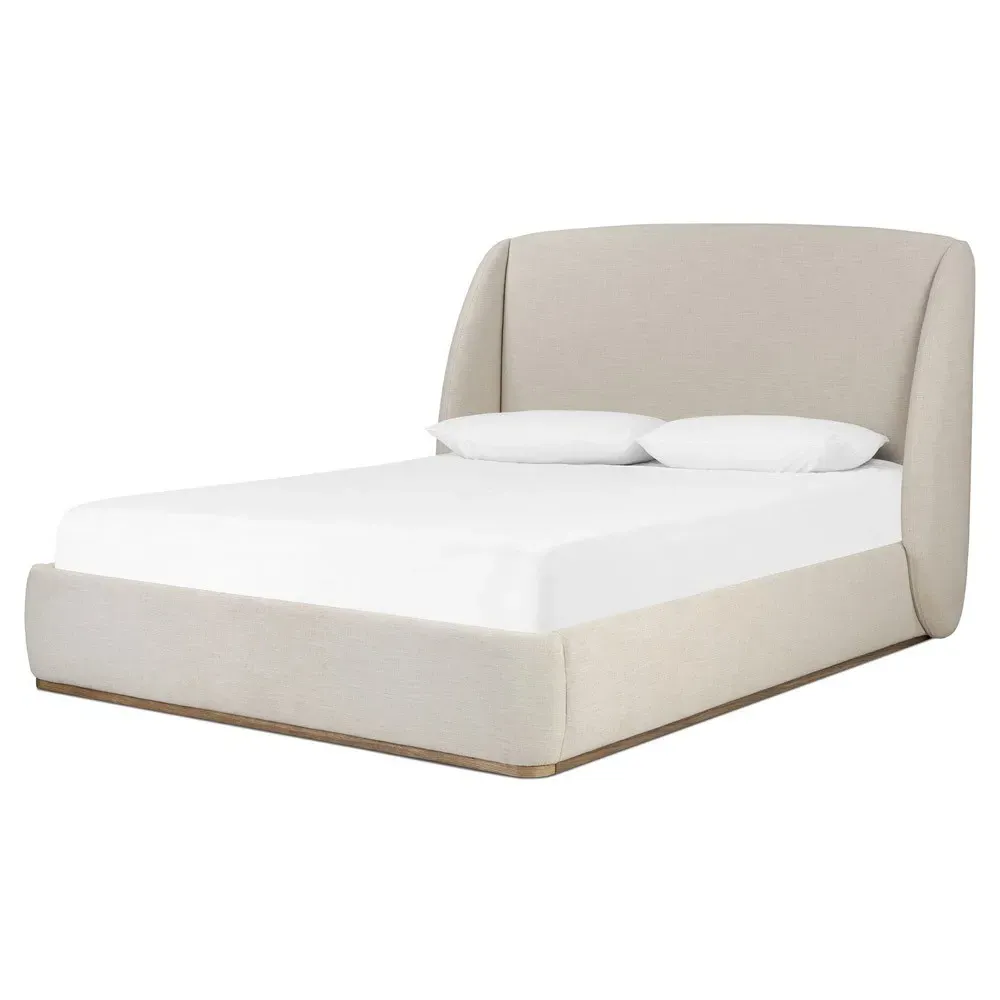 Helen King Size Wingback Bed - Beige, Oak