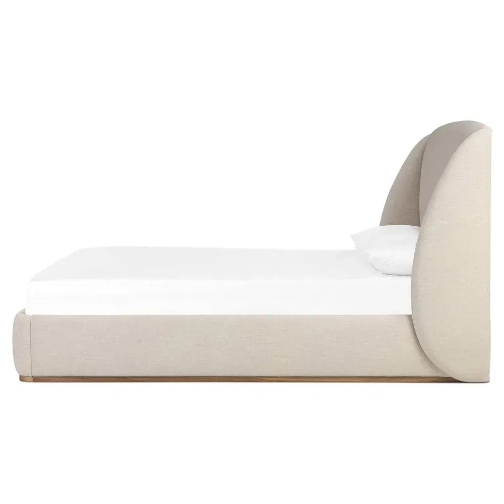 Helen King Size Wingback Bed - Beige, Oak