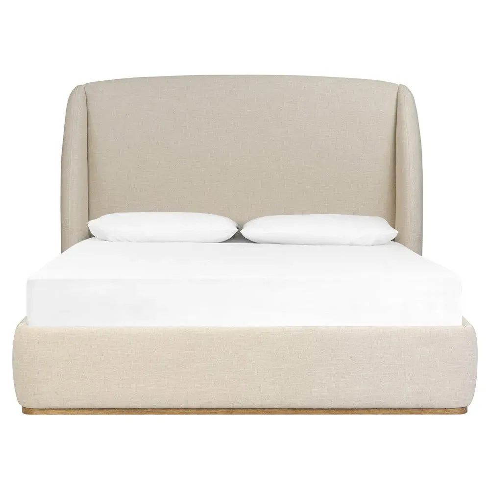 Helen King Size Wingback Bed - Beige, Oak
