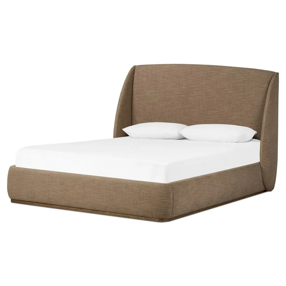 Helen King Size Wingback Bed - Taupe, Oak