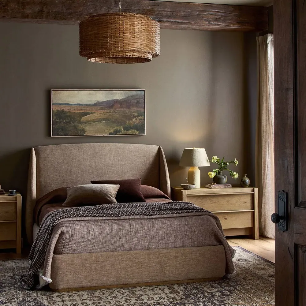 Helen King Size Wingback Bed - Taupe, Oak