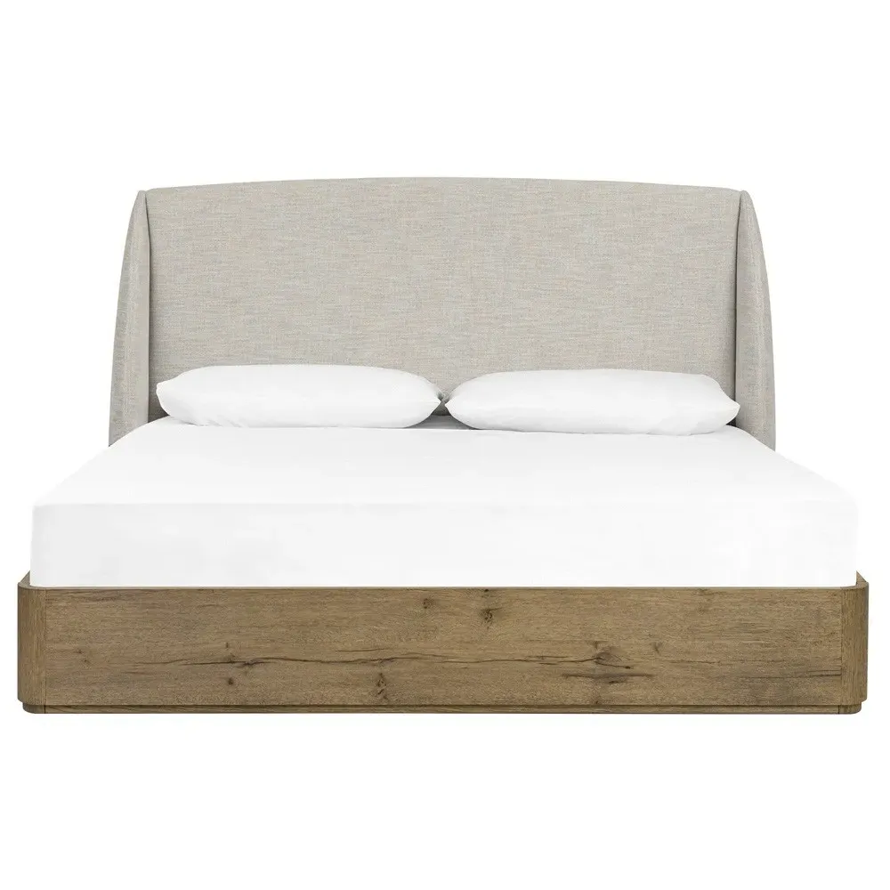 Helen Queen Size Wingback Bed - Beige, Oak