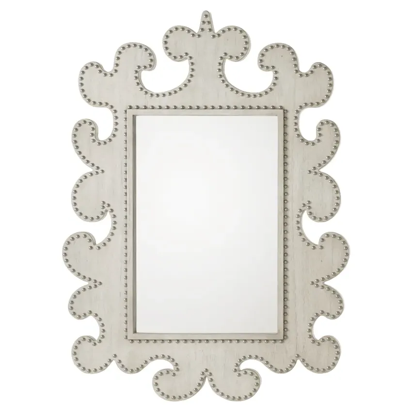 Hempstead Wall Mounted Mirror with Nailhead Trim - Grey, Wood