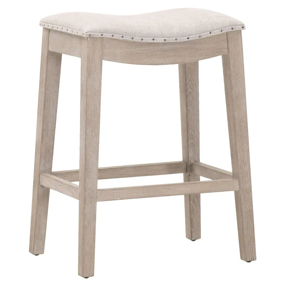 Hendrick Counter Stool with Nailhead Trim - Beige, Ash Wood