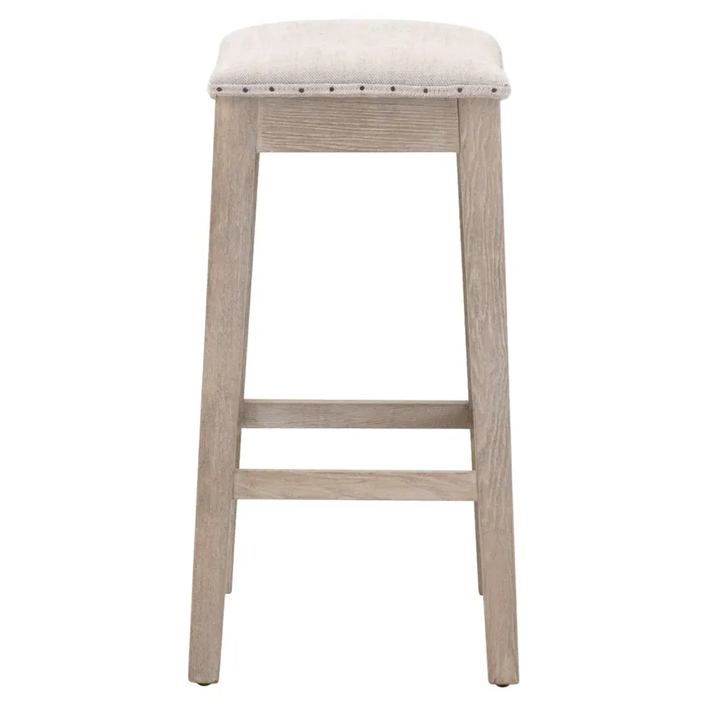 Hendrick Counter Stool with Nailhead Trim - Beige, Ash Wood