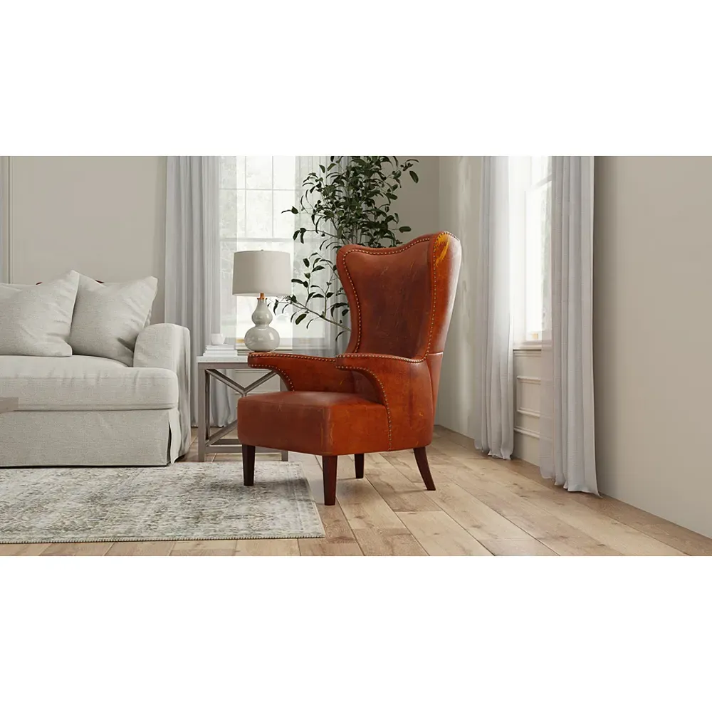 Henrik Wing Chair - Brown, Leather