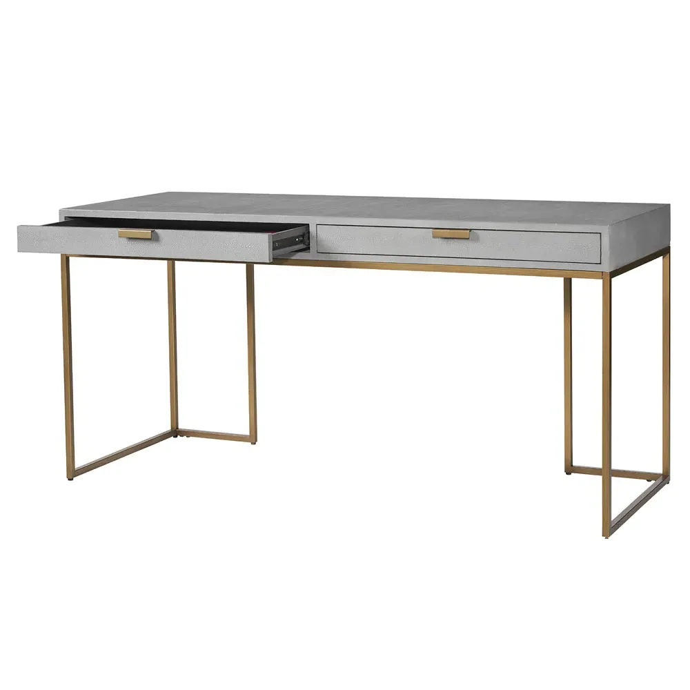 Heol Shagreen Desk - Grey, Bonded Leather