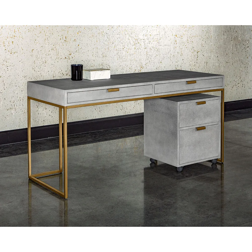 Heol Shagreen Desk - Grey, Bonded Leather