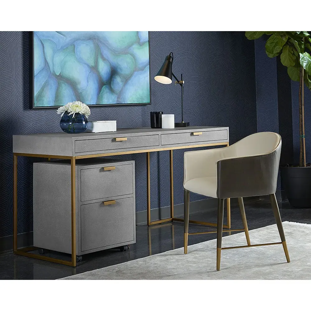 Heol Shagreen Desk - Grey, Bonded Leather