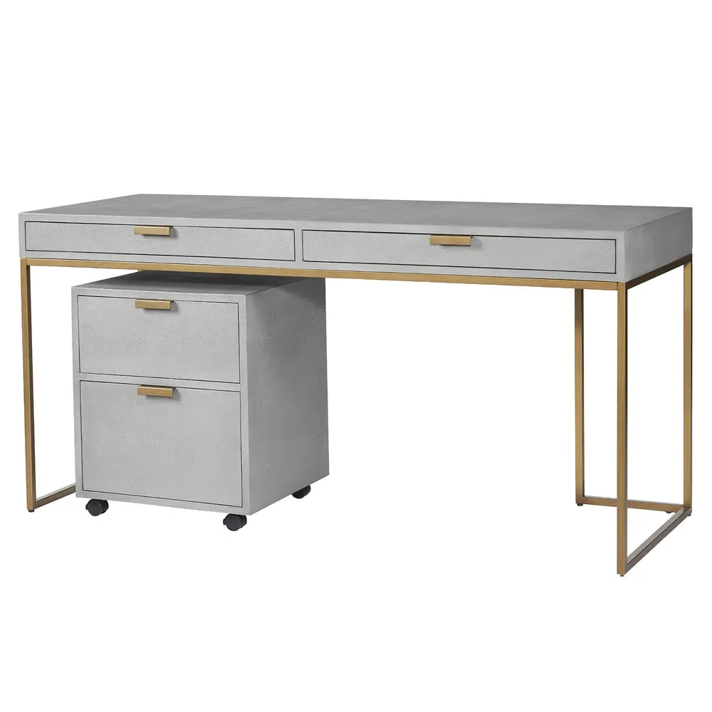 Heol Shagreen Desk - Grey, Bonded Leather