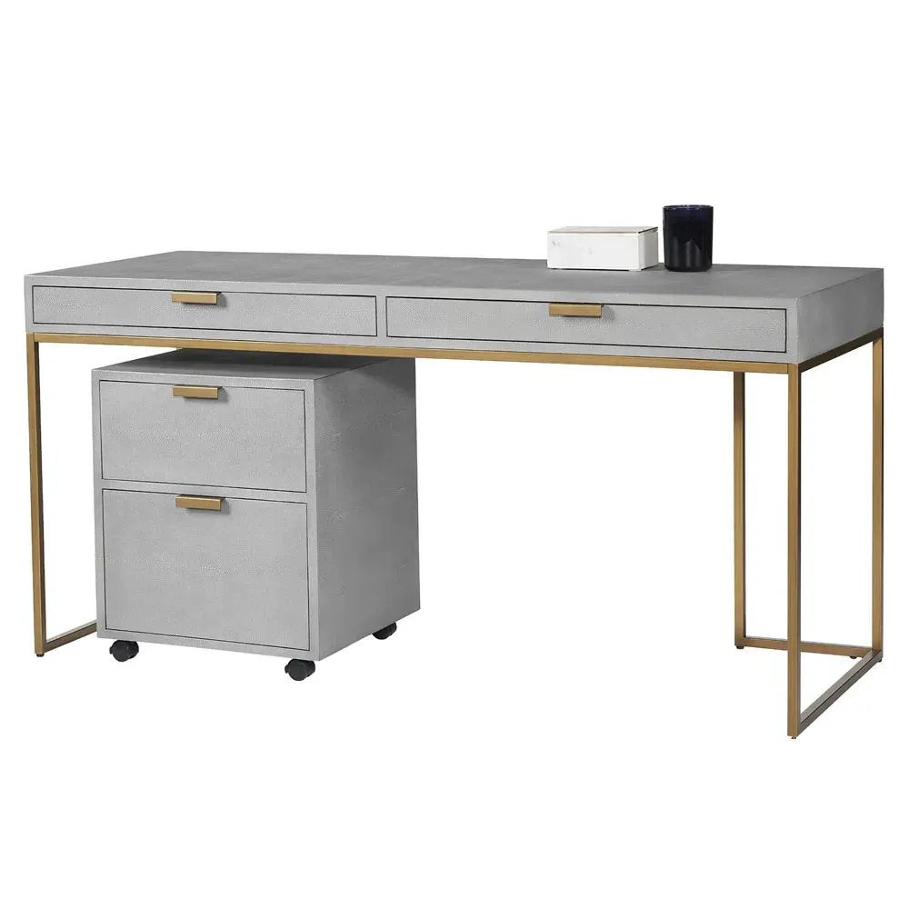 Heol Shagreen Desk - Grey, Bonded Leather