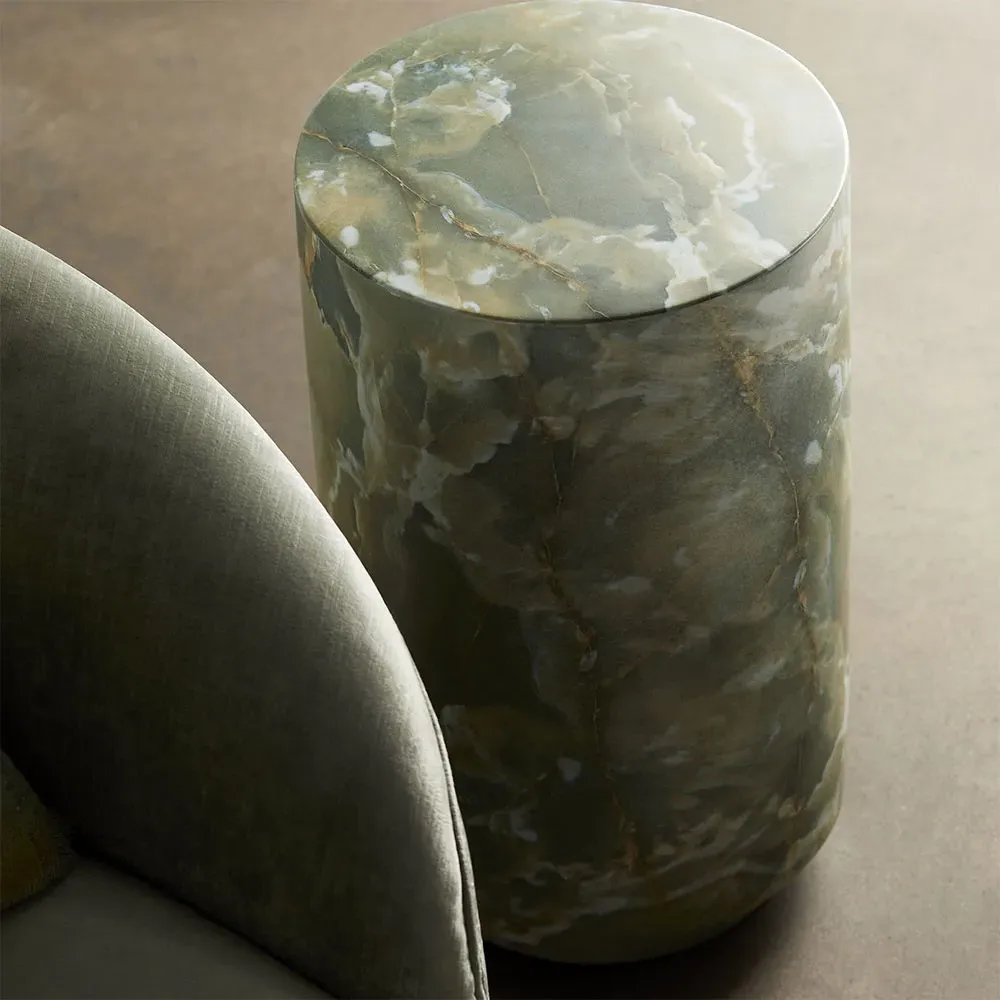 Herbie Round Drum Accent Table - Jade, Faux Marble