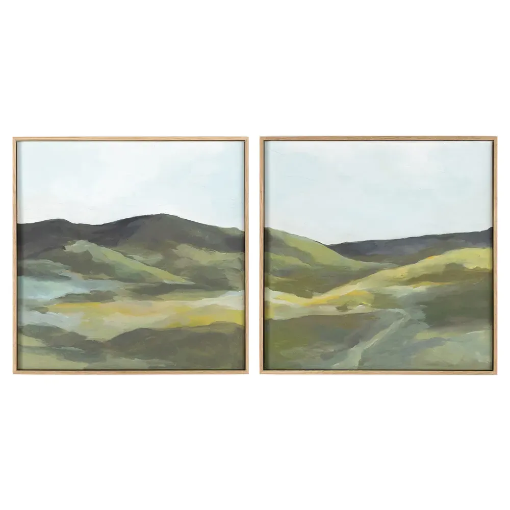 Highlands Diptych Painting - Green, Oak Canvas image