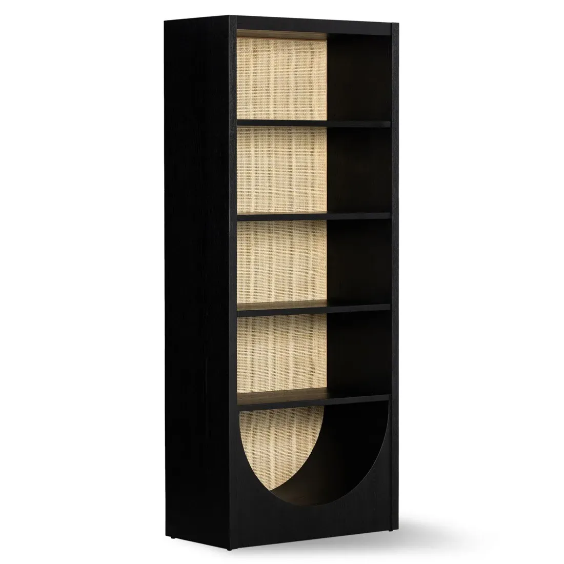 Hilary Arched Bookcase with Cane Panel - Black, Oak