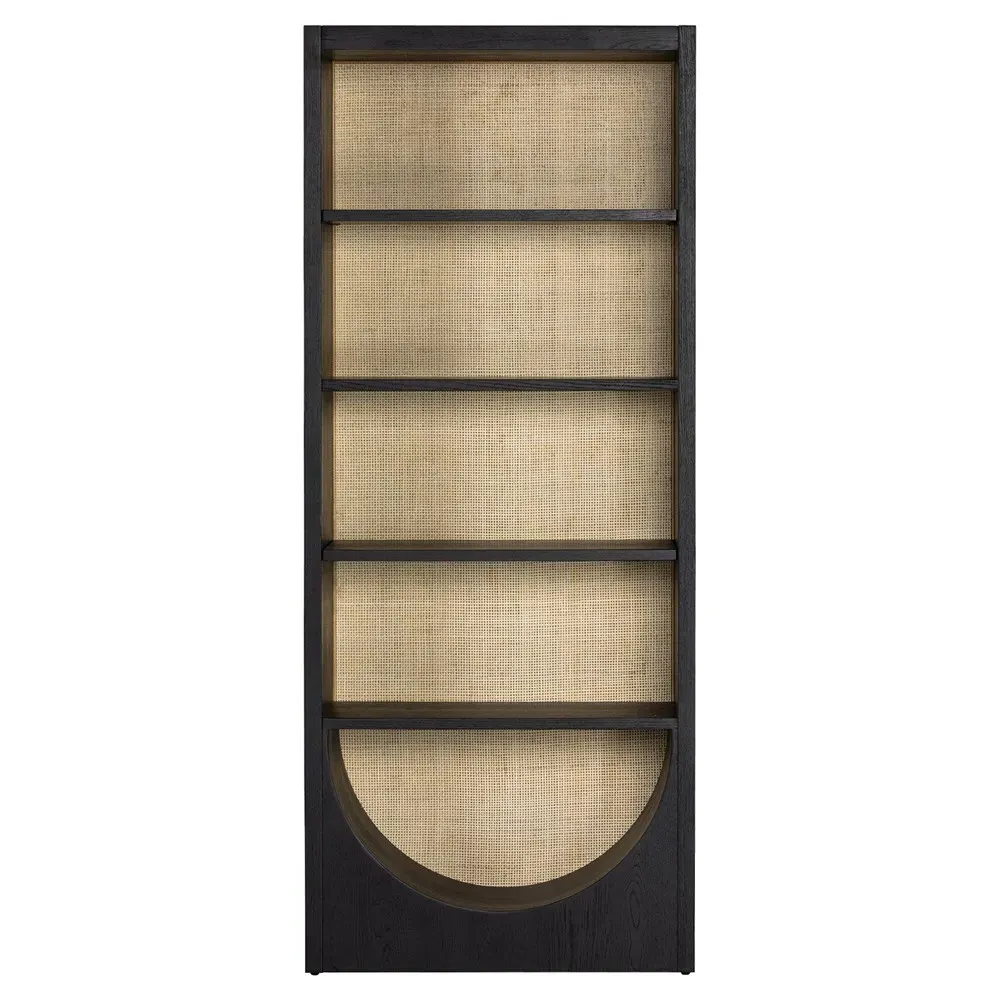 Hilary Arched Bookcase with Cane Panel - Black, Oak