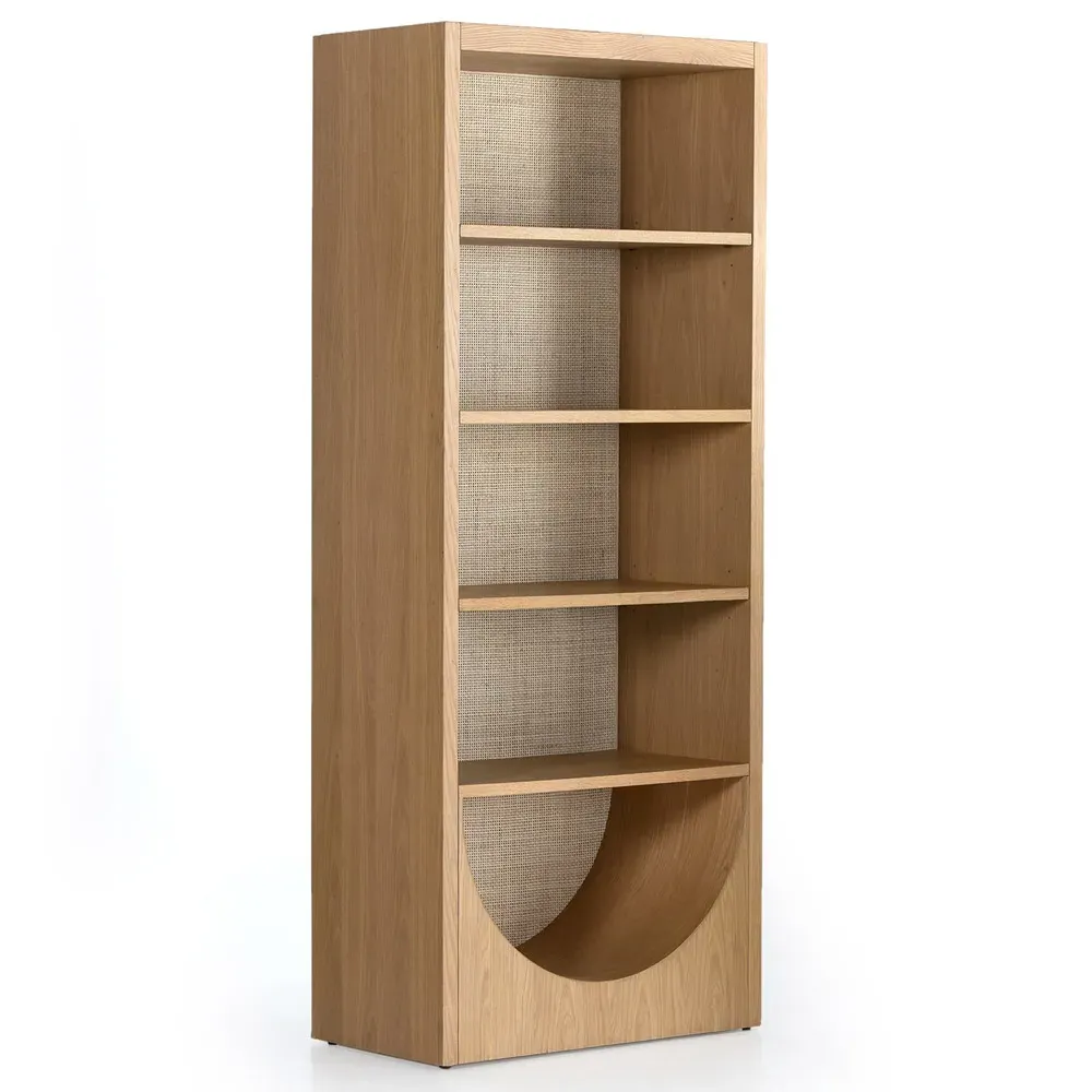 Hilary Arched Bookcase with Cane Panel - Light Brown, Oak