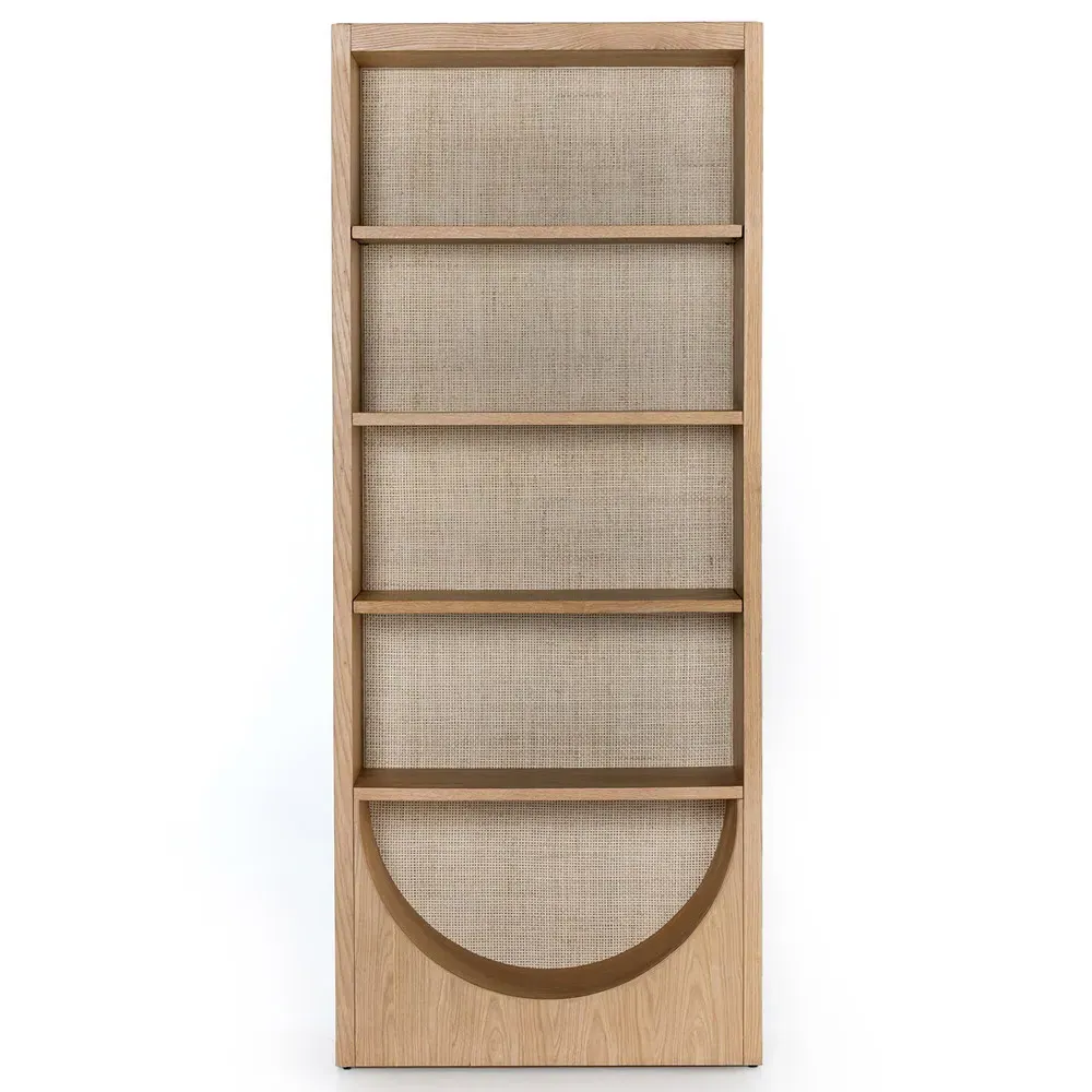 Hilary Arched Bookcase with Cane Panel - Light Brown, Oak