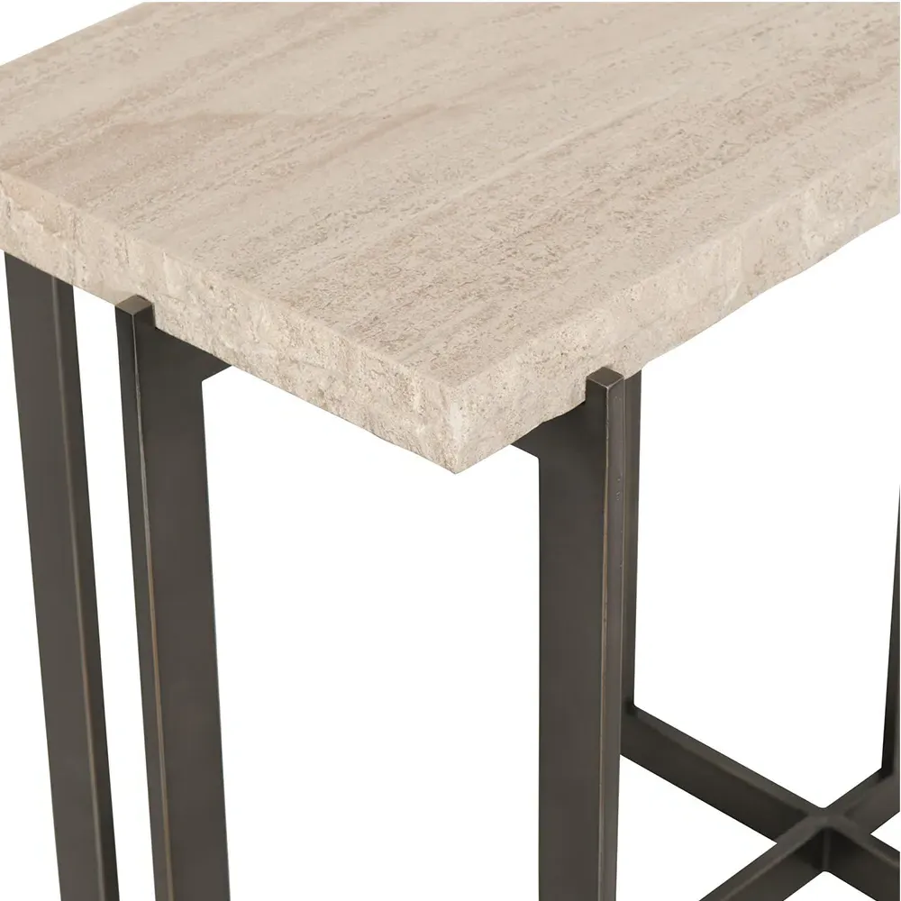 Hilda Rectangular Console Table - Grey, Travertine Stone