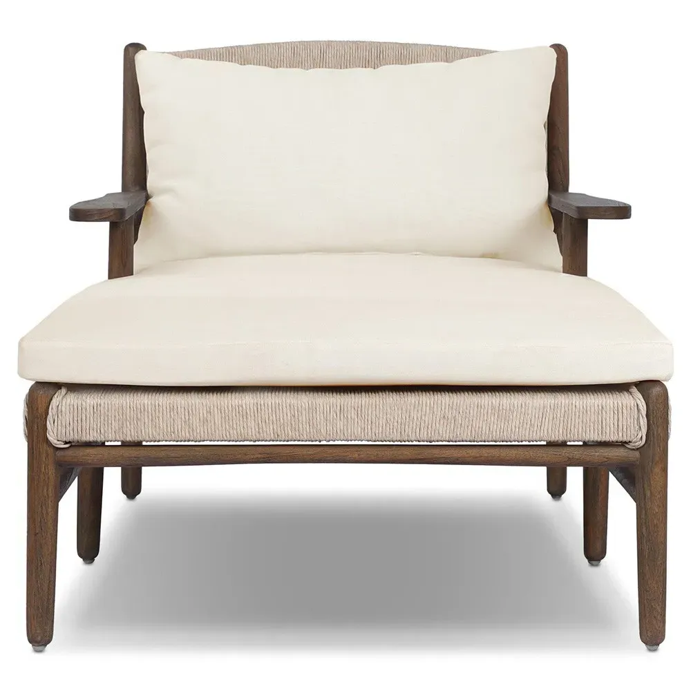 Hirom Outdoor Chaise Lounge with Cushion - Cream, Teak