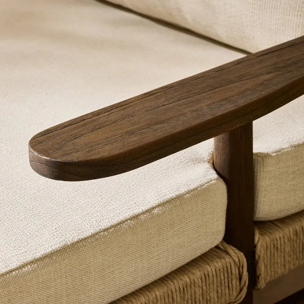 Hirom Outdoor Chaise Lounge with Cushion - Cream, Teak