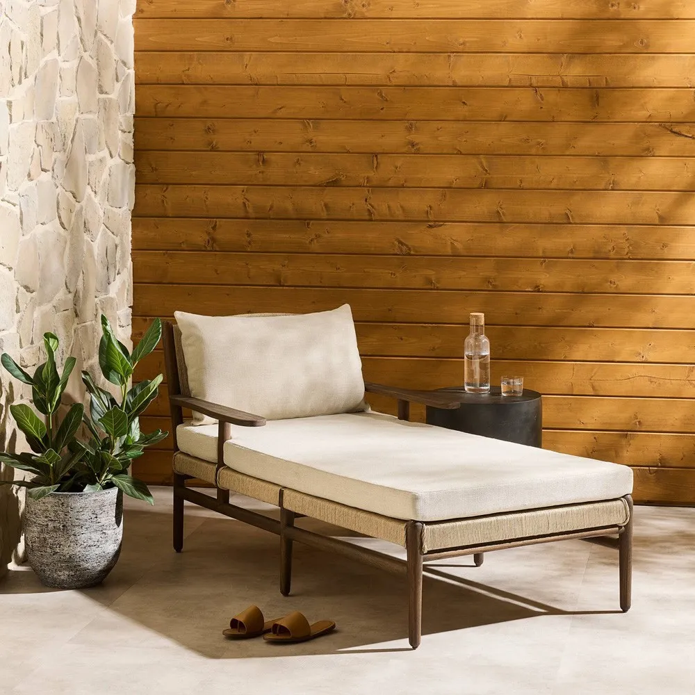 Hirom Outdoor Chaise Lounge with Cushion - Cream, Teak