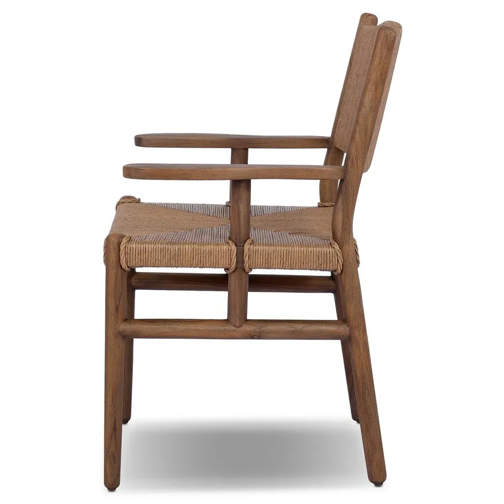 Hirom Outdoor Dining Arm Chair - Brown, Teak