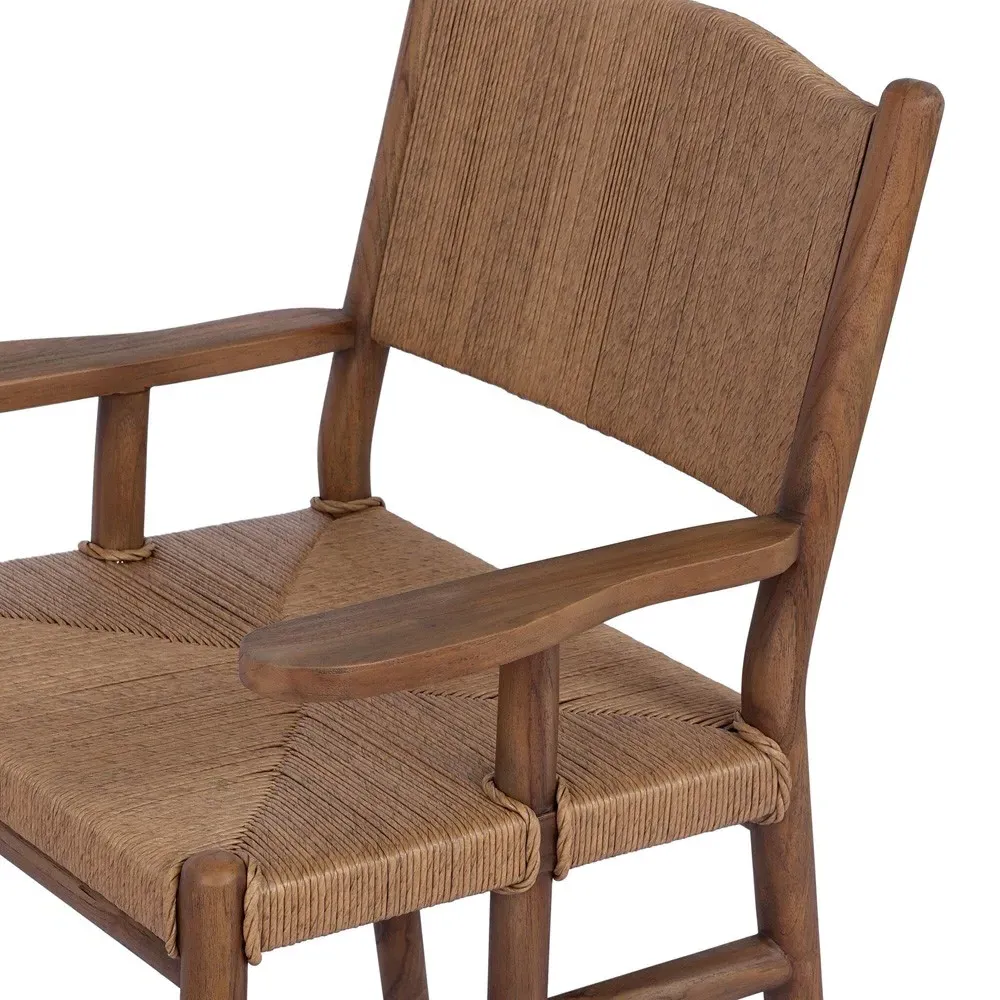 Hirom Outdoor Dining Arm Chair - Brown, Teak