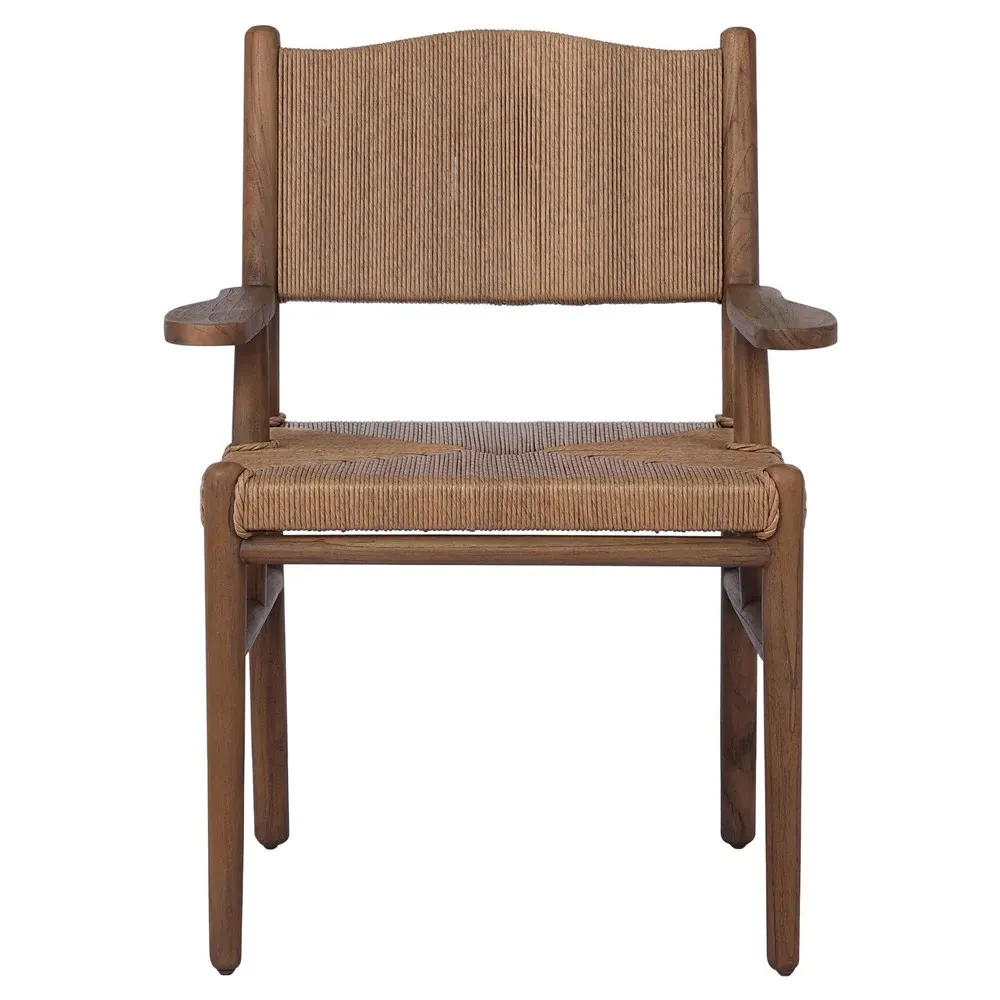 Hirom Outdoor Dining Arm Chair - Brown, Teak