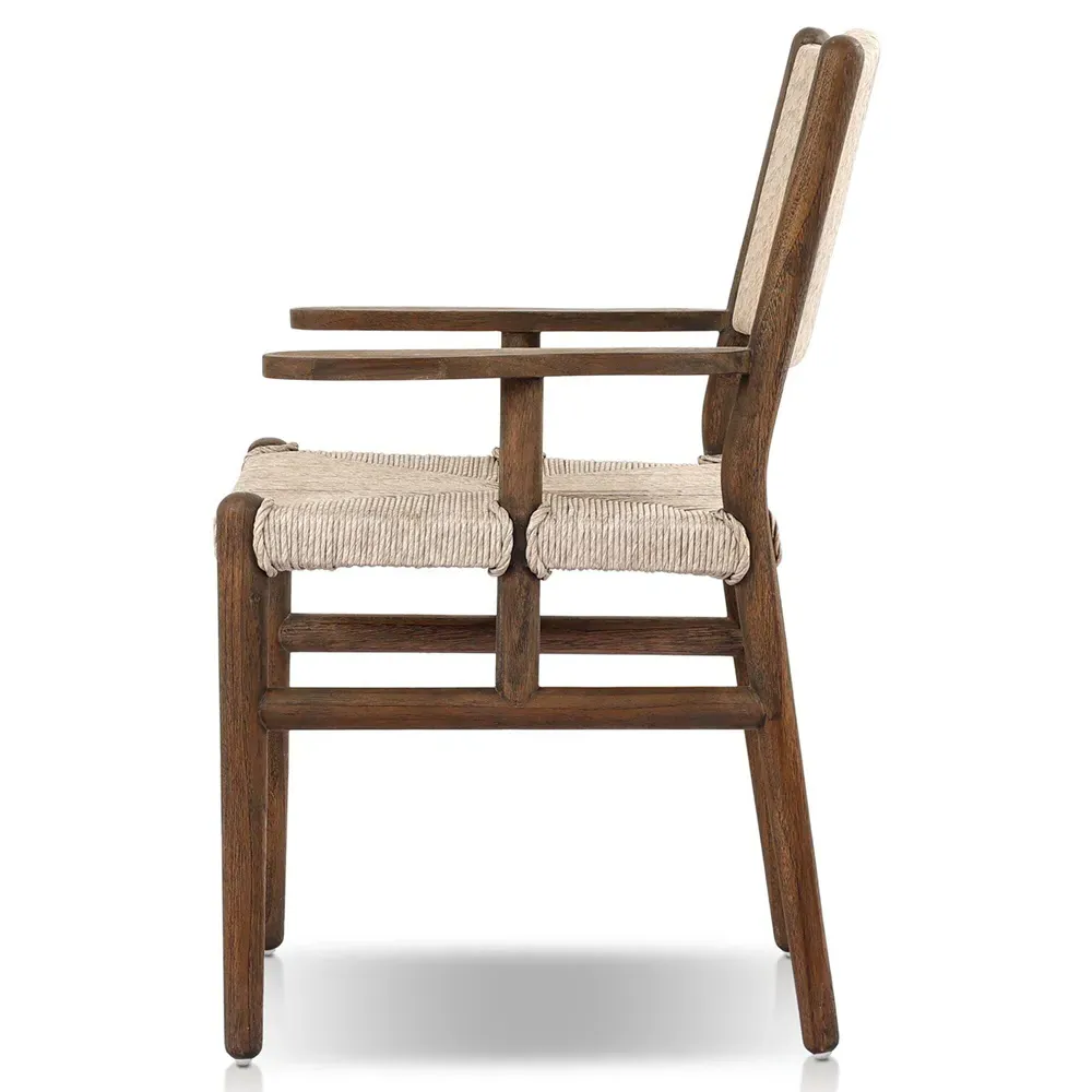Hirom Outdoor Dining Arm Chair - White, Teak