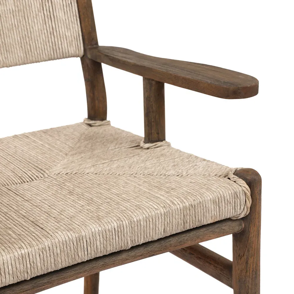 Hirom Outdoor Dining Arm Chair - White, Teak