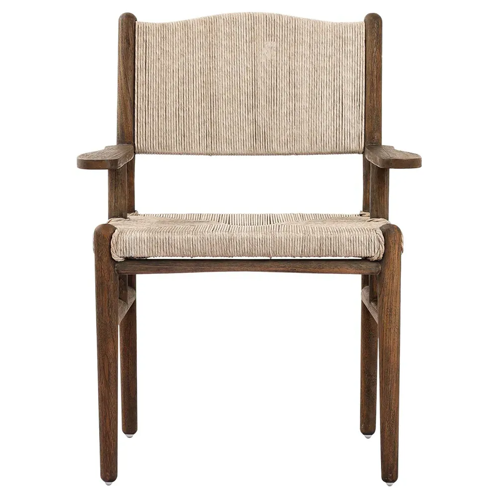 Hirom Outdoor Dining Arm Chair - White, Teak