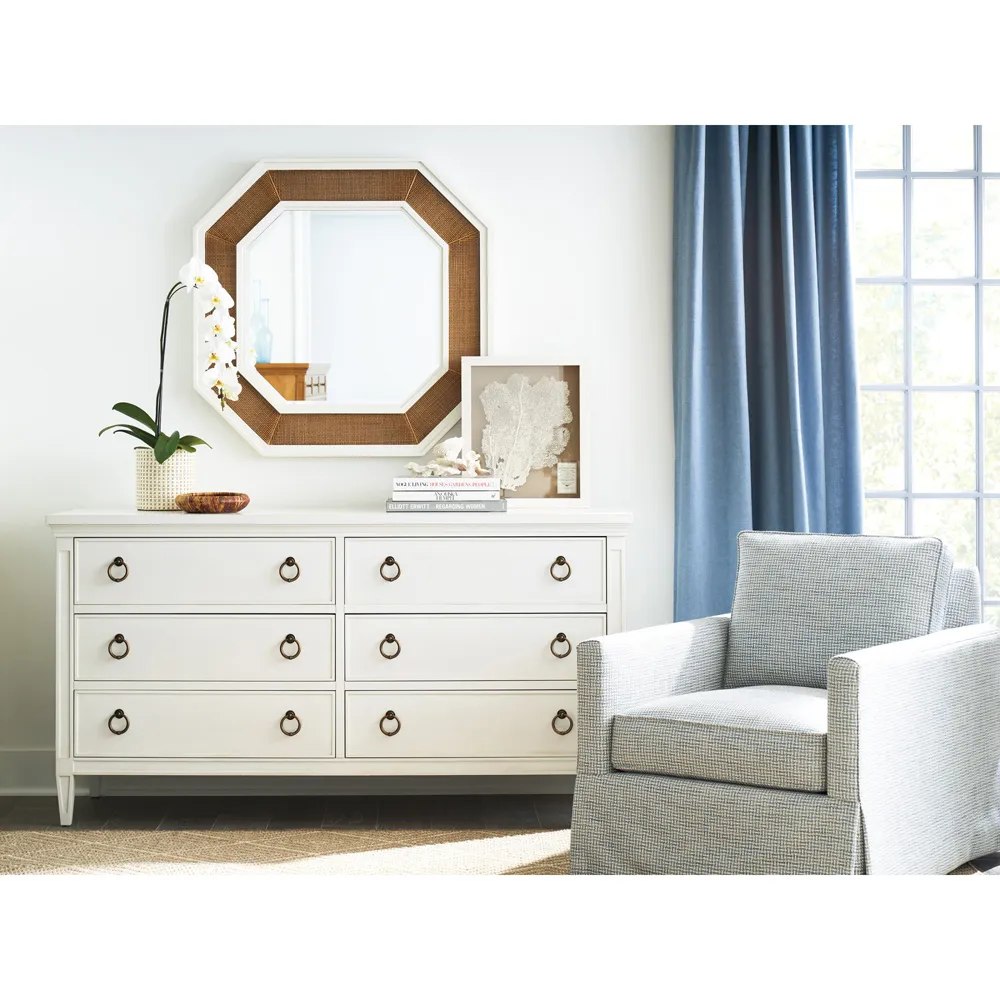 Hobie 6 Drawer Double Dresser with Metal Pull - White, Wood