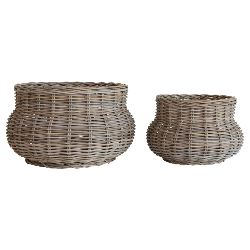 Holland Round Planter Vase Set - Grey, Rattan image