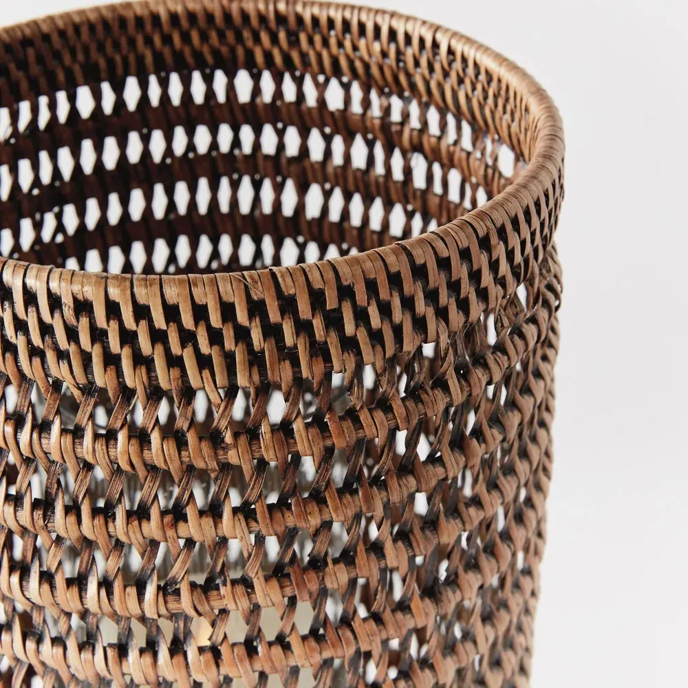 Hollis Large Hurricane Candleholder - Brown, Rattan
