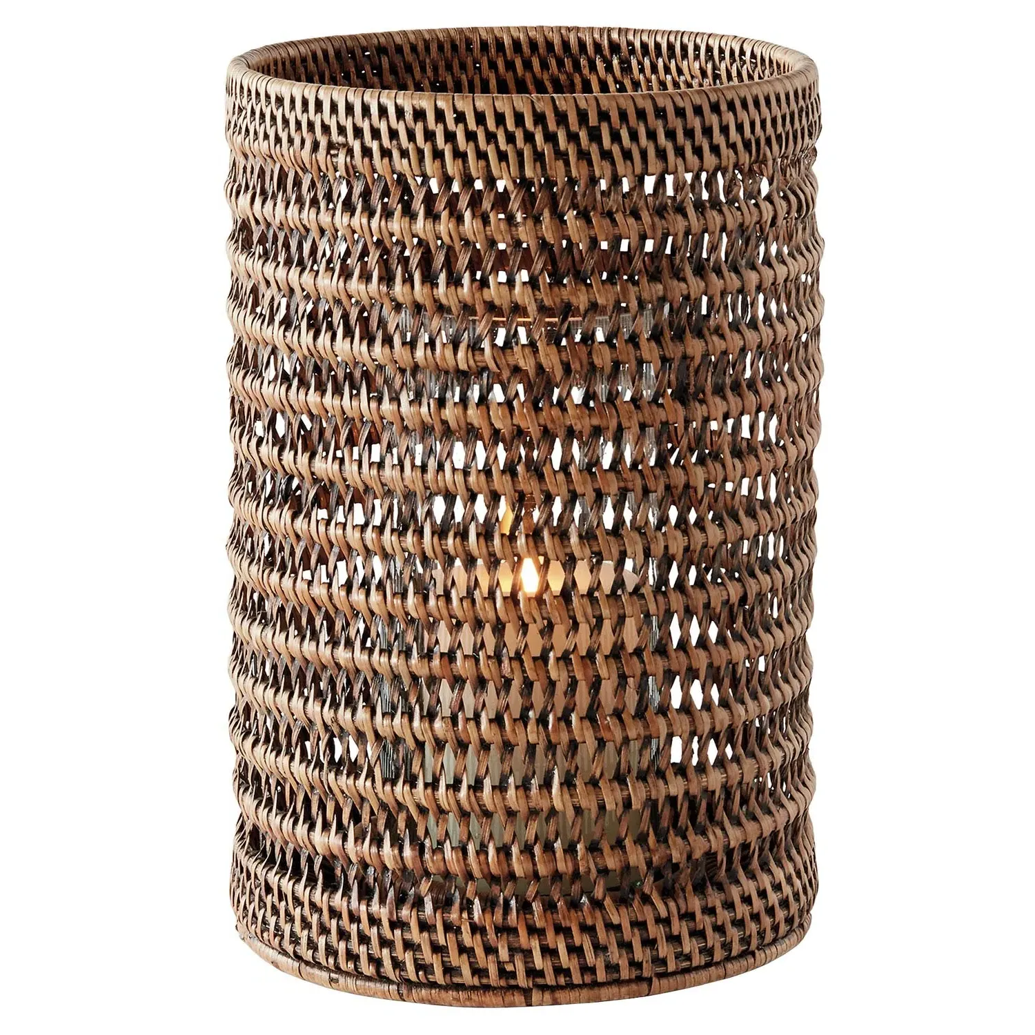 Hollis Large Hurricane Candleholder - Brown, Rattan