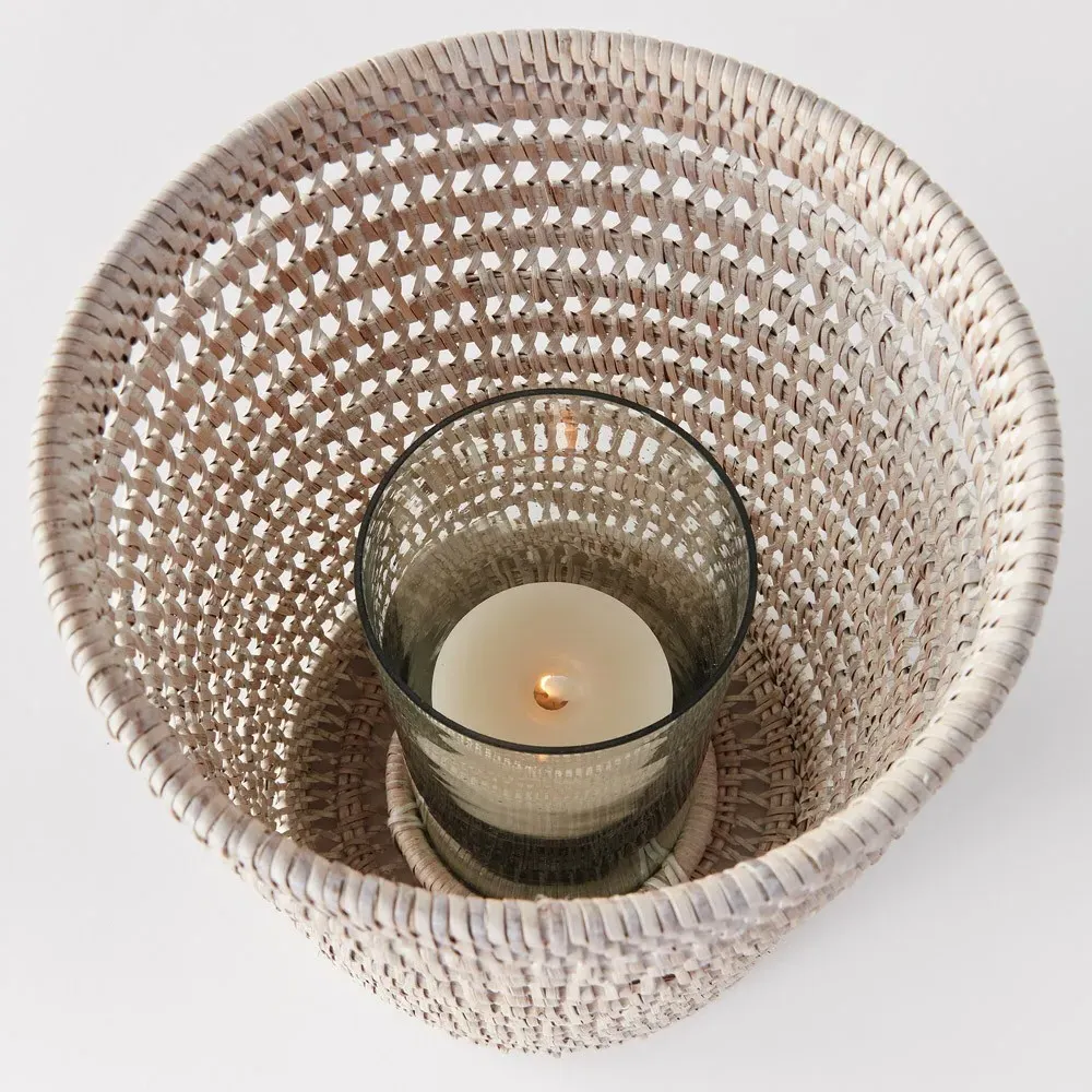 Hollis Large Hurricane Candleholder - Whitewash, Rattan