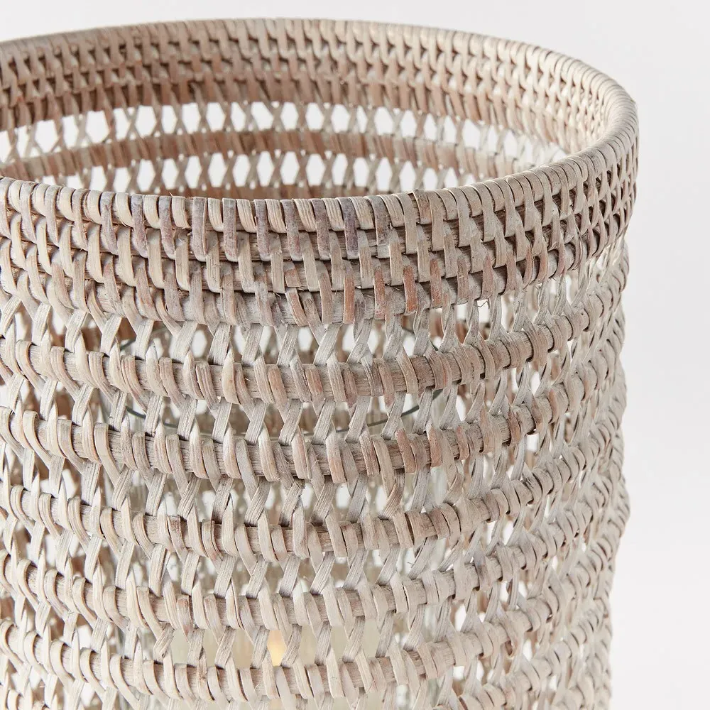 Hollis Large Hurricane Candleholder - Whitewash, Rattan