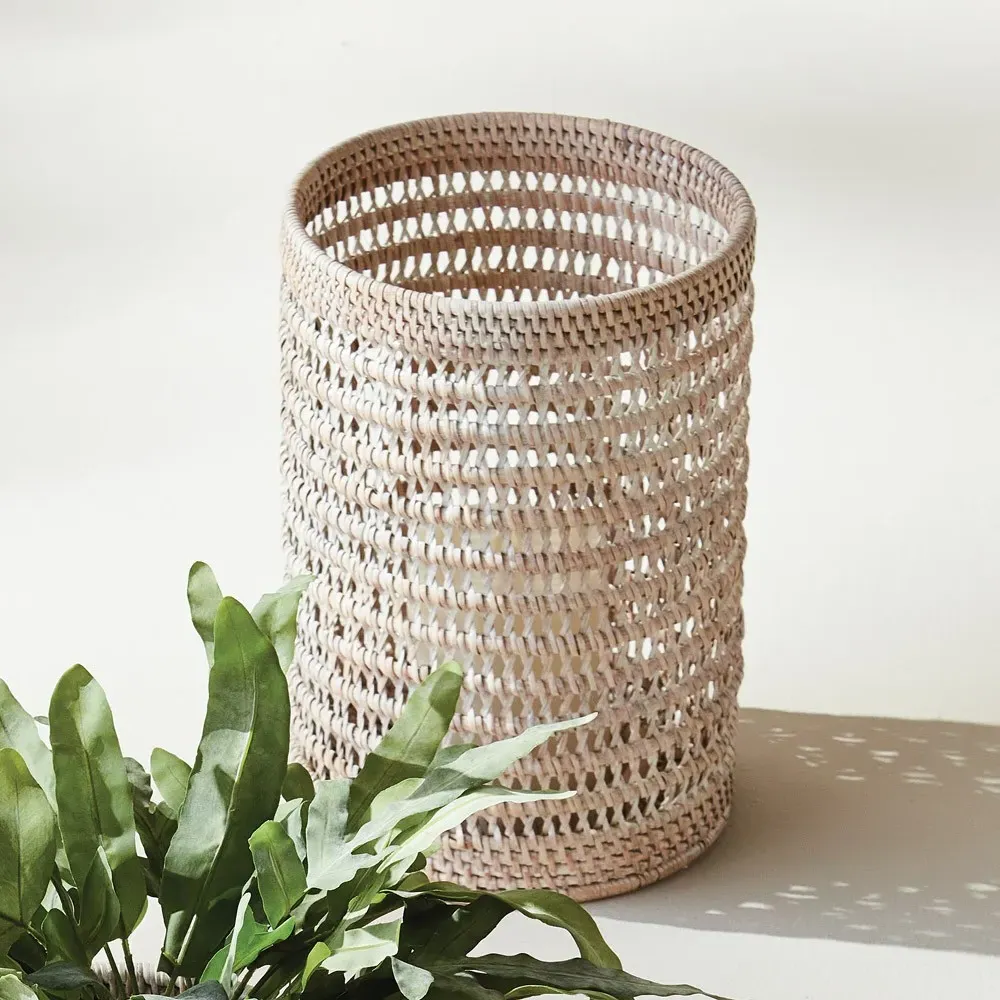 Hollis Large Hurricane Candleholder - Whitewash, Rattan