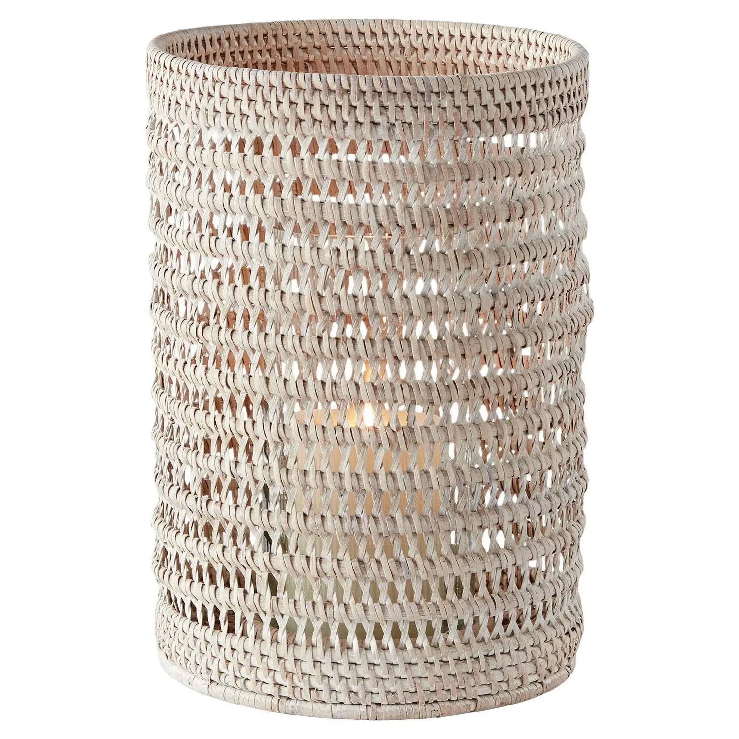 Hollis Large Hurricane Candleholder - Whitewash, Rattan