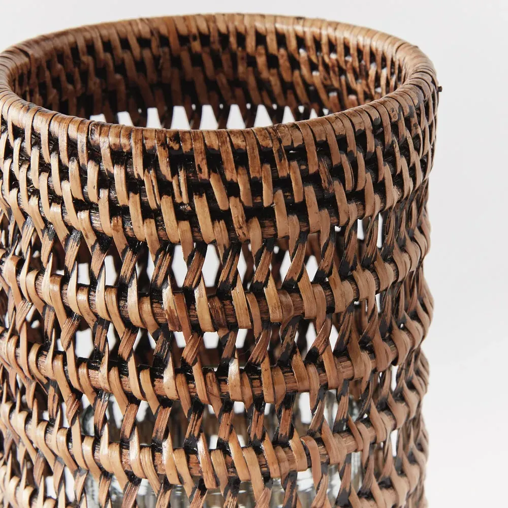 Hollis Small Hurricane Candleholder - Brown, Rattan