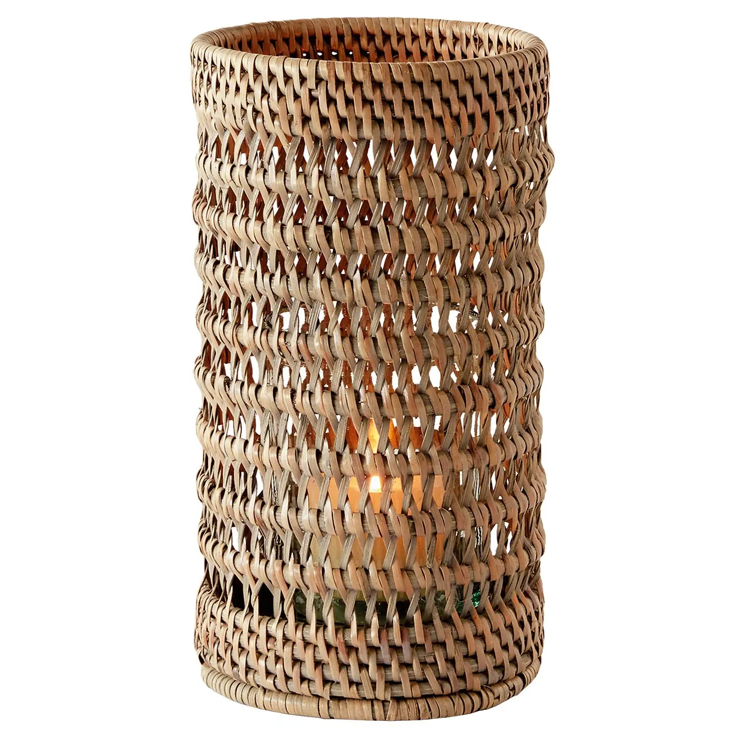 Hollis Small Hurricane Candleholder - Brown, Rattan image