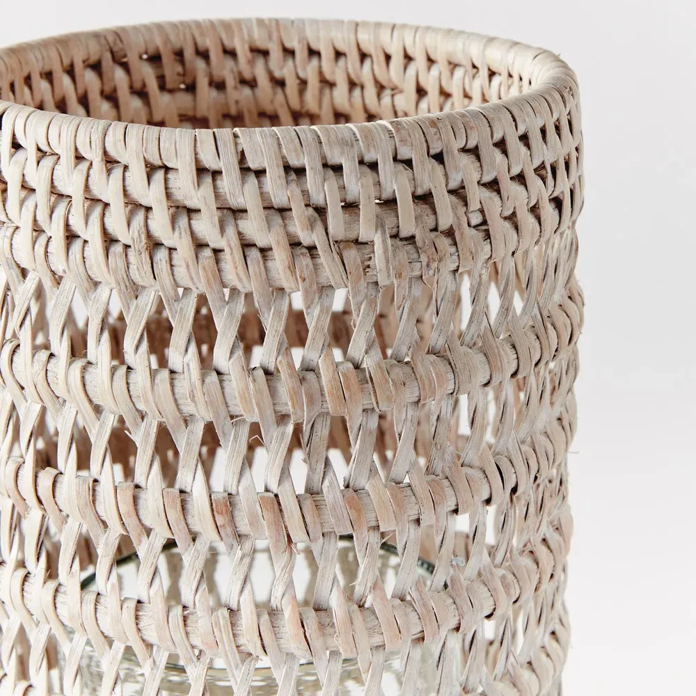 Hollis Small Hurricane Candleholder - Whitewash, Rattan