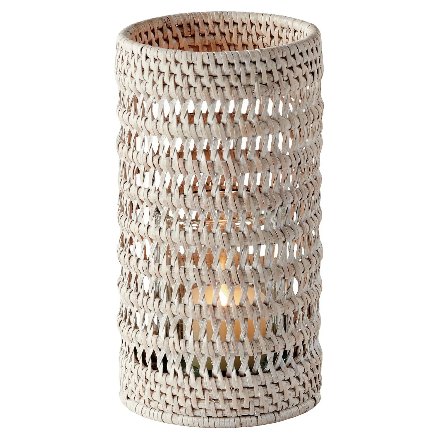 Hollis Small Hurricane Candleholder - Whitewash, Rattan