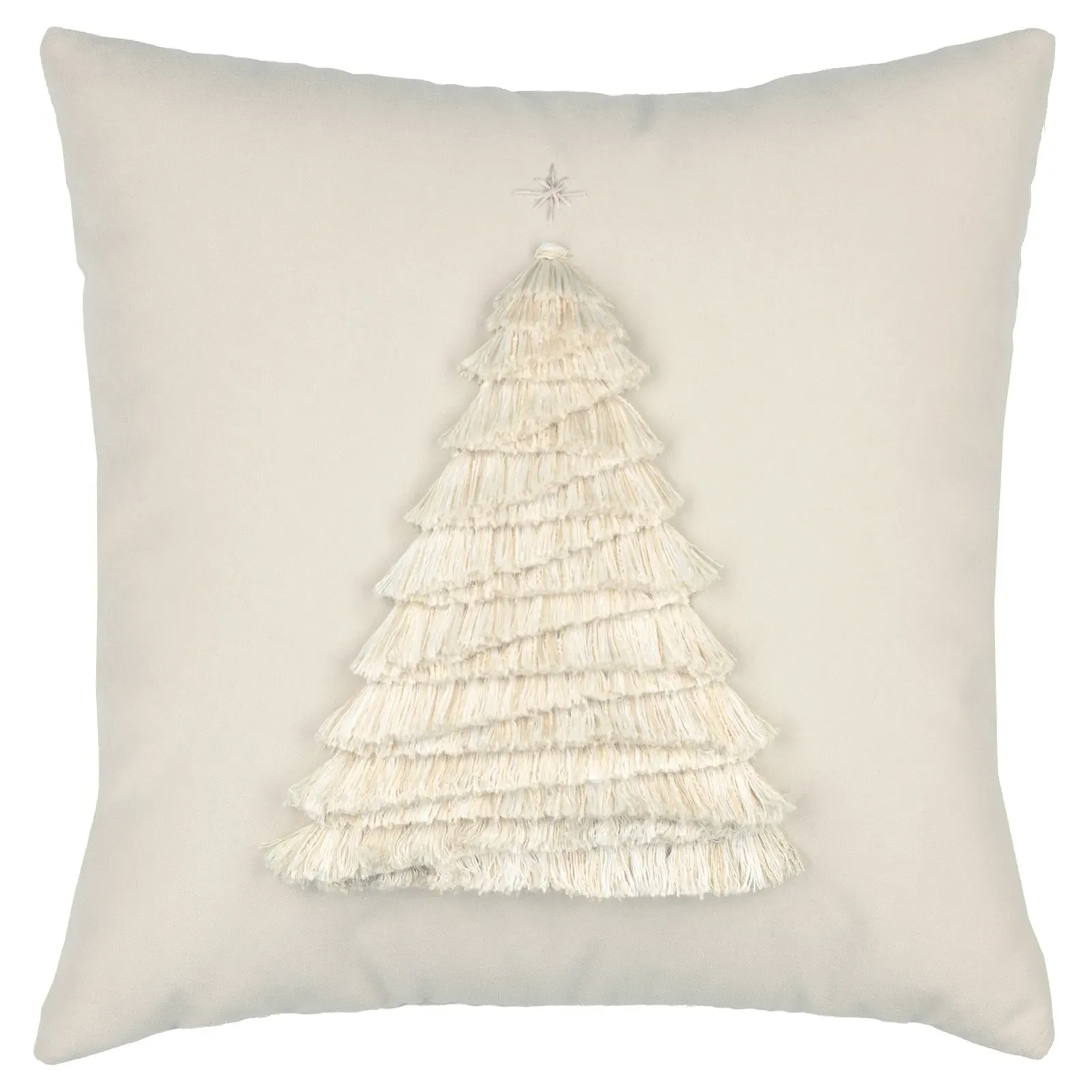 Holly Fringe Tree Throw Pillow - Cream, Velvet