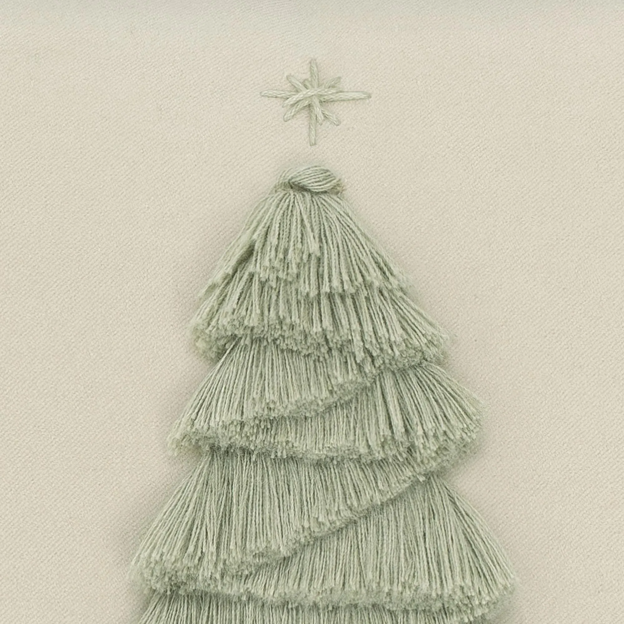 Holly Sage Fringe Tree Lumbar Pillow - Cream, Velvet