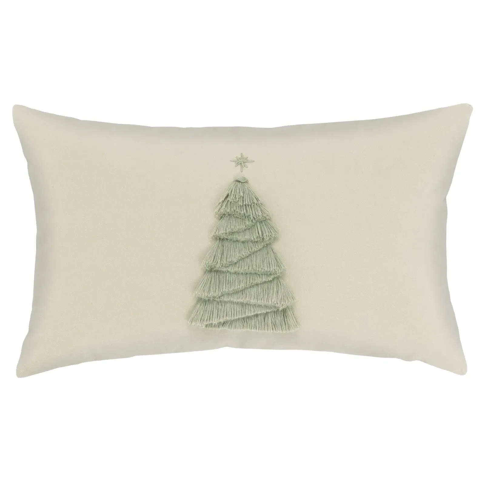 Holly Sage Fringe Tree Lumbar Pillow - Cream, Velvet