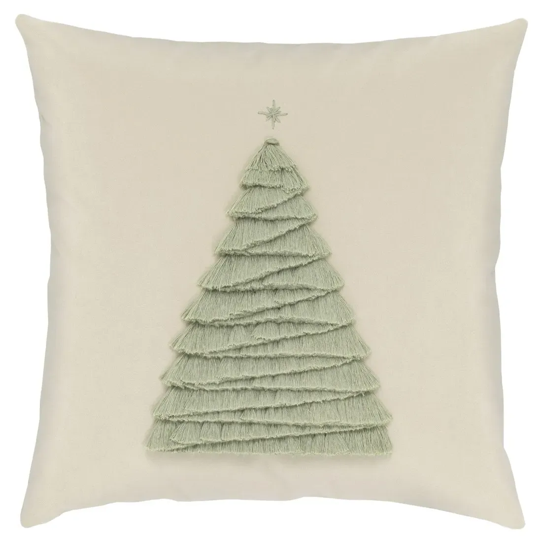 Holly Sage Fringe Tree Throw Pillow - Cream, Velvet
