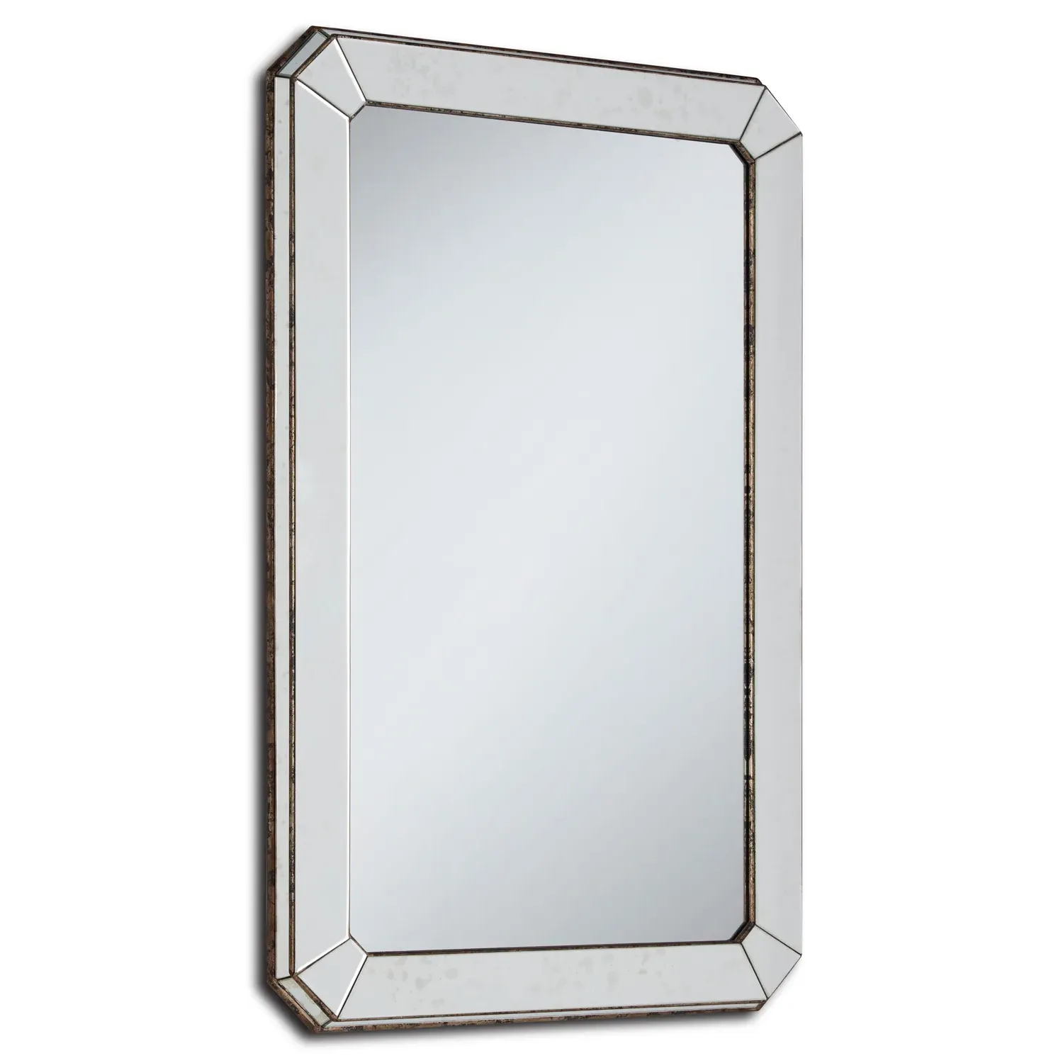 Hollywood Regency Bevel Cut Wall Mirror - Grey Silver
